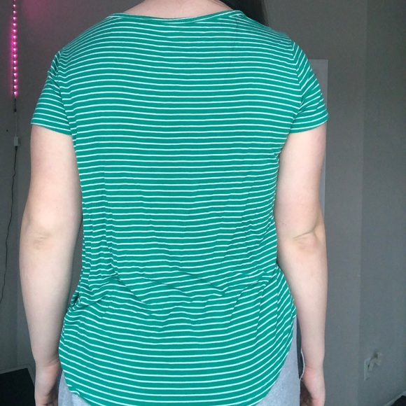 Striped V-Neck Tee (Green/White) - Picture 2 of 4
